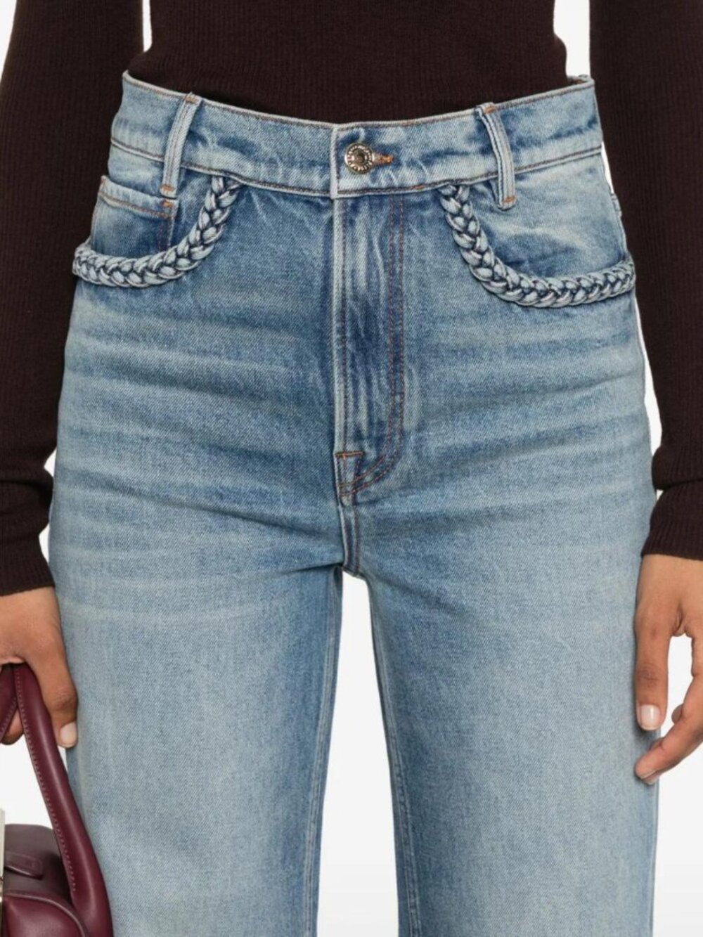 MAJE Braid-trimmed high-rise straight-leg jeans FR 42 US 10